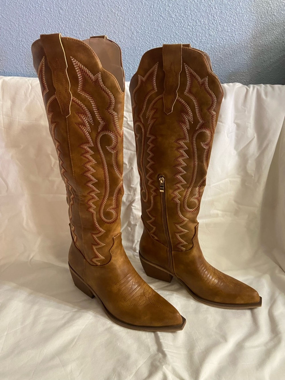 WetKiss Brown Western Tall Cowboy Boots with Embroidered Design